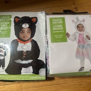 NWT-Infant Black Cat and Unicorn Costume! NWT! (0-6 cat) and (6-12)unicorn.